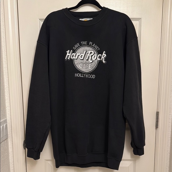 Vintage Hard Rock Cafe Save The Planet Hollywood Black Crewneck Sweater - Picture 1 of 7